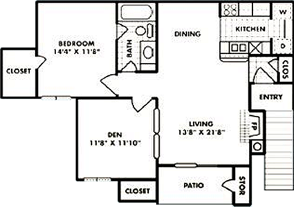 A3 - One Bedroom / One Bath / Den - 841 Sq. Ft.*