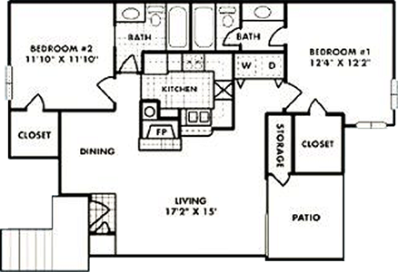 B2 - Two Bedroom / Two Bath - 996 Sq. Ft.*